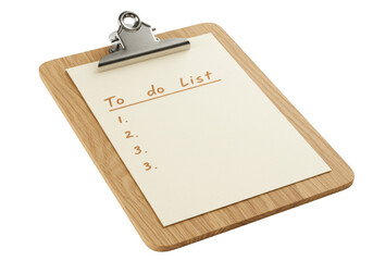 Isolated to-do list on a clipboard on surface, a list of numbered items, business organizer