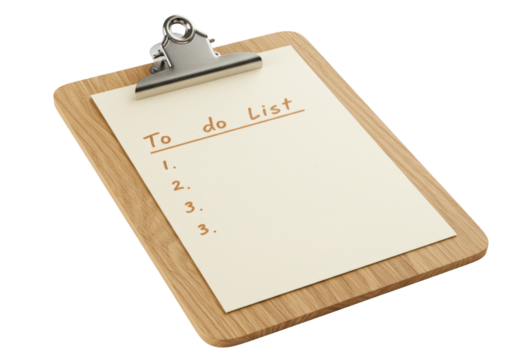 Isolated to-do list on a clipboard on surface, a list of numbered items, business organizer - Powered by Adobe