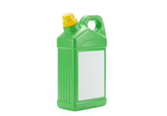 Isolated green plastic container with handle and yellow cap for liquids, chemical product