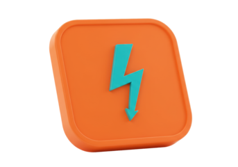 Isolated orange square with a blue arrow bolt power icon electrical energy symbol