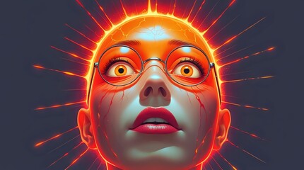 Radiant Genius: Cinematic Portrait of a Woman Experiencing a Luminous Neural Awakening