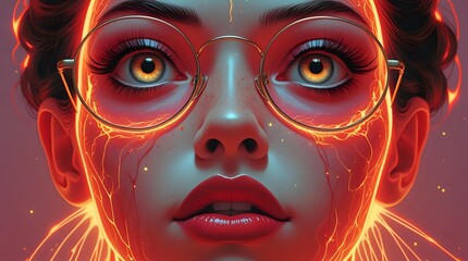 Radiant Genius: Cinematic Portrait of a Woman Experiencing a Luminous Neural Awakening