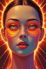Radiant Genius: Cinematic Portrait of a Woman Experiencing a Luminous Neural Awakening
