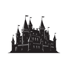 Obraz premium Black Silhouette of a Spooky Medieval Castle dark