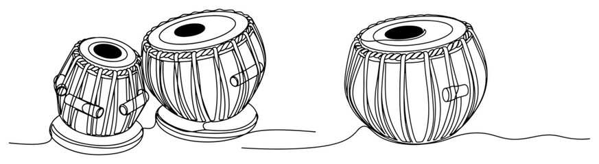Tabla Drums Set Indian Classical Percussion Line Art Vector Music Illustration