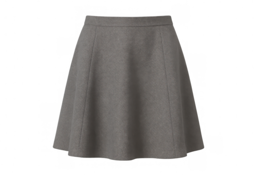 Gray wool a-line skirt offering comfort and elegance for women's fashion and apparel on transparent background