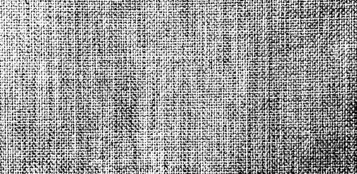 Close-up burlap fabric texture with a detailed square weave and worn, high-contrast elements on a transparent background.