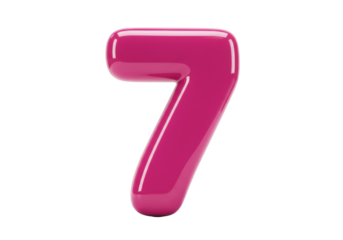 Isolated magenta seven for creative element design. Bold and glossy number for graphics.
