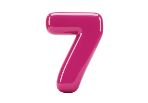 Isolated magenta seven for creative element design. Bold and glossy number for graphics.