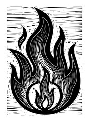 Sacred Fire Flame Bonfire Woodcut Engraving Line Art Vector Monochrome Illustration