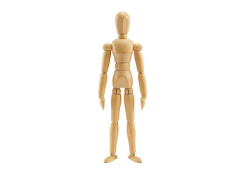 Isolated wooden anatomical mannequin standing, perfect for drawing reference and sketching
