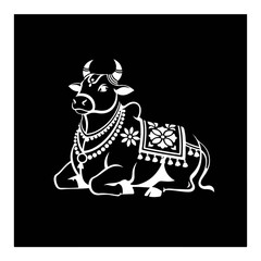 Decorated Indian sacred cow Nandi bull White stencil vector for Pongal or spiritual design