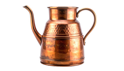Gleaming copper pitcher with curved spout and handle, a rustic yet elegant vessel on a dark background