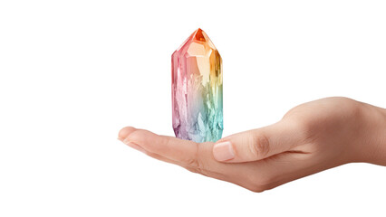 Rainbow Aura Quartz Crystal Point in Hand