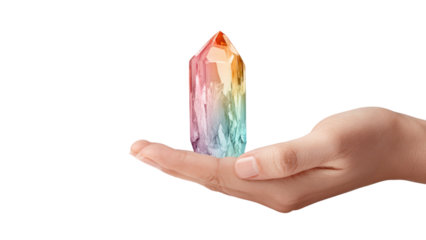 Rainbow Aura Quartz Crystal Point in Hand