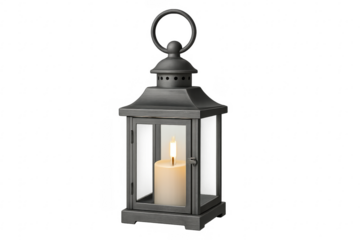 Vintage metal lantern with burning candle light