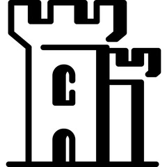 Medieval castle line icon. Fortress with towers in outline style. Vector symbol of stronghold or palace