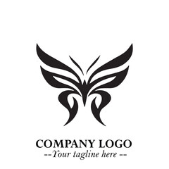 Elegant Butterfly Logo Symbol in Black on White Background with Minimalist and Modern Design
