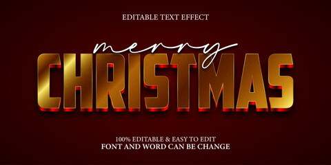 Merry Christmas text effect with 3D style bold golden font