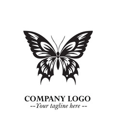 Elegant Butterfly Logo Symbol in Black on White Background with Minimalist and Modern Design
