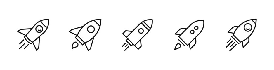 Rocket icon set. Launch rocket icons in line style. Editable web icons startup. Vector illustration.