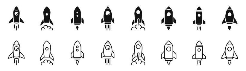 Rocket icon set. Launch rocket icons. Editable web icons startup. Vector illustration.