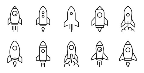 Rocket icon set. Launch rocket icons in line style. Editable web icons startup. Vector illustration.