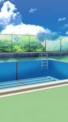 水の無いプールサイド