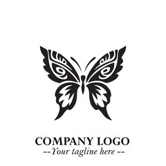 Elegant Butterfly Logo Symbol in Black on White Background with Minimalist and Modern Design