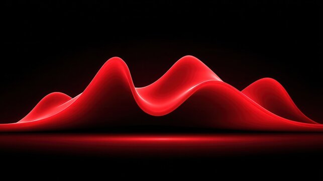 Abstract Red Wave Forms on Black Background Studio Shot Digital Art Graphic Design Illustration