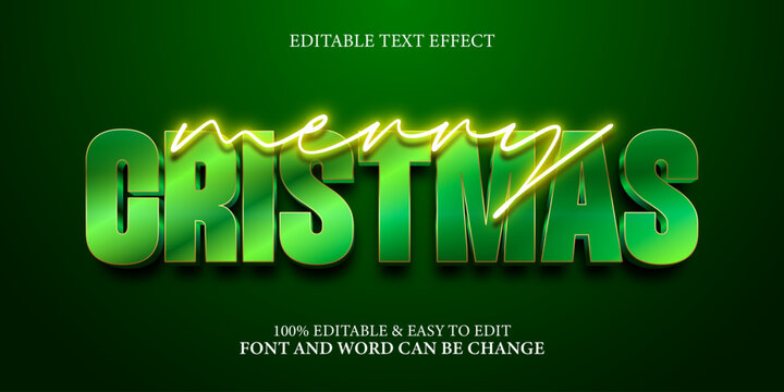 Merry Christmas text effect with neon and 3d bold editable style