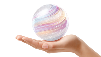 Hand Holding a Magical Orb: Colorful Swirls, Spirituality