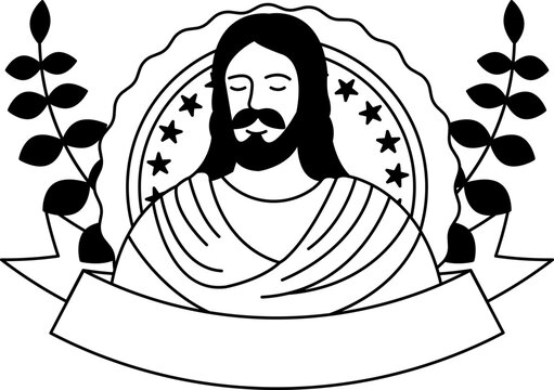 black and white logotype of a Jesus icon
