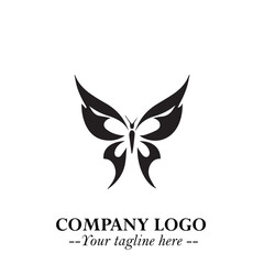 Elegant Butterfly Logo Symbol in Black on White Background with Minimalist and Modern Design