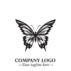 Elegant Butterfly Logo Symbol in Black on White Background with Minimalist and Modern Design