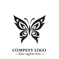 Elegant Butterfly Logo Symbol in Black on White Background with Minimalist and Modern Design