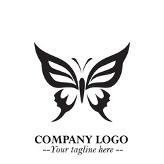 Elegant Butterfly Logo Symbol in Black on White Background with Minimalist and Modern Design