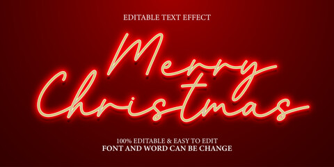 Merry Christmas text effect with neon style and editable