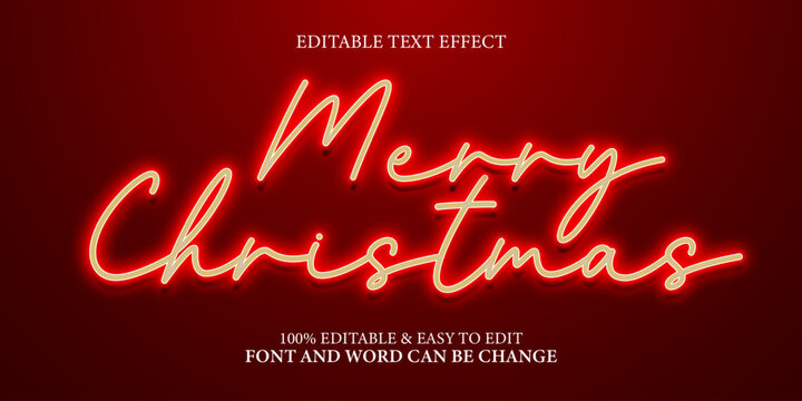 Merry Christmas text effect with neon style and editable