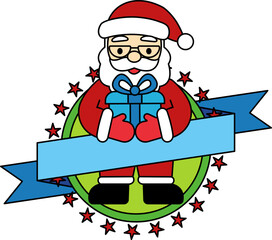 logotype of Santa Claus holding a present