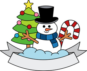 logotype of A snowman in front of a Christmas tree