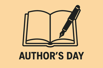 Author’s Day Minimal Vector Illustration with Open Book and Fountain Pen