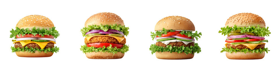 Burger Variety: Classic Cheeseburger and Vegan Options Isolated on White