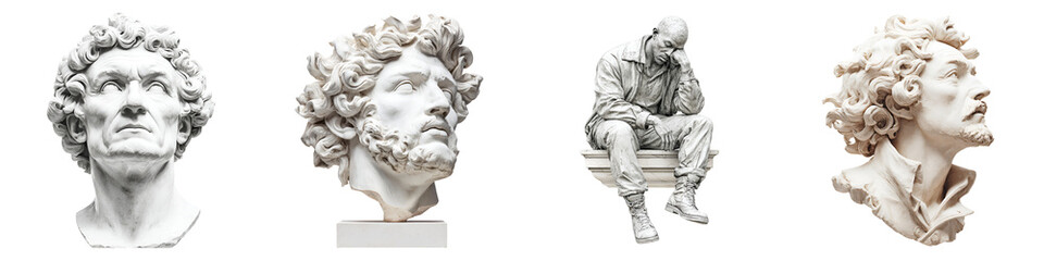 Obraz premium Classical Sculpture: Portrait and Full Body Statues on White