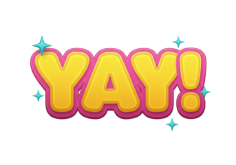 Isolated text balloon reads Yay, colorful greeting, bright celebration, happy, excitement