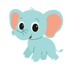 Cute Elephant is Walking Isolated on Transparent Background.