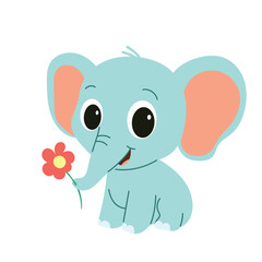 Cute Elephant with Flowers Isolated on Transparent Background.