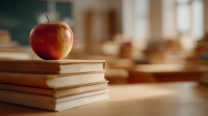Red Apple On Stack Of Books