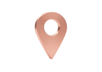 Isolated pointer pin represents map point or address location made in rose gold color