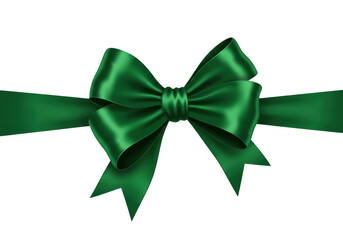 Isolated emerald green ribbon bow tie, satin smooth holiday Christmas decoration element